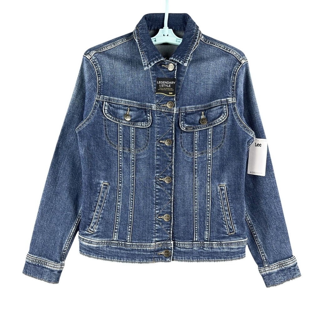 Lee Women's Stretch Blue Denim Jacket Size M Regular Fit Legendary Style NWT